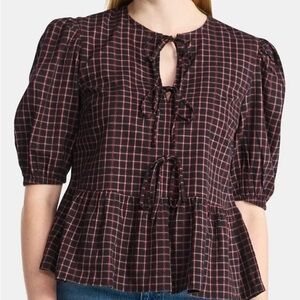 Time and Tru Black Top with Windowpane Checks and Tie-Front NWT size XL (16-18)